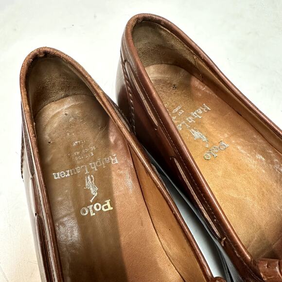 FULLY RESOLED Polo Ralph Lauren Tassel Kiltie Loafer Brown Bench Made Italy 8.5 - Picture 9 of 13